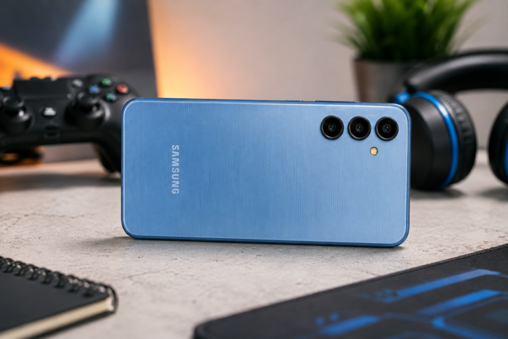Samsung Galaxy F15 gaming setup during BGMI gameplay